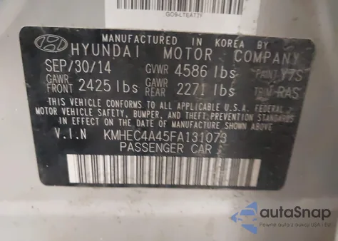 2015 Hyundai Sonata Hybrid z USA, uszkodzony, nr VIN KMHEC4A45FA131073